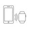 Smartphone and smartwatch outline icon, vector blank display