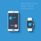 Smartphone and smartwatch social media networks user interface icons kit. Wearable technology concept in modern flat