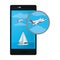 Smartphone technology with airplane and sailboat transports