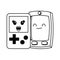 Smartphone and tetris kawaii cartoon in black and white