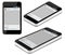 Smartphone is in three different positions frontal, isometric a