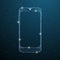 Smartphone touch screen display on blue space background. Mobile phone polygonal geometric object. Modern low poly