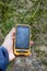 smartphone tracking travel on mountain trails.