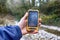 smartphone tracking travel on mountain trails.