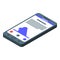 Smartphone tsunami alert icon, isometric style
