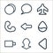 smartphone ui ux part line icons. linear set. quality vector line set such as back, user, full battery, storage, backward, call,