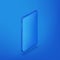 Smartphone vertical mockup design template. Vector realistic 3d isometric illustration of blue plastic mobile phone