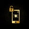 Smartphone, virus gold icon. Vector illustration of golden particle background