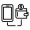 Smartphone wallet connection icon, outline style