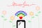 Smartphone with wifi signal. There is handwriting word `Miss You` in flat design, pastel flower background.