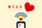Smartphone with wifi signal. There is word `Miss` and smile heart cartoon in flat design. Illustration in technology and love