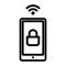 Smartphone wireless lock icon, outline style