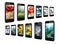 Smartphones with different photo in rows. Digital technologies