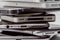 Smartphones are piled up together,