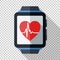 Smartwatch with health or fitness application icon. Smart watch icon in flat style on transparent background