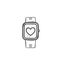 Smartwatch with heart hand drawn outline doodle icon.
