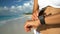 Smartwatch And Smart Phone On Beach - Woman In Bikini Using Wearable Tech
