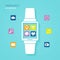 Smartwatch wearable device with apps icons