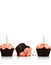 Smashed cupcake in row of cupcakes with candles isolated on white