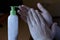 Smearing moisturizer on damaged hands of a cream jar with a dispenser