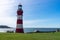 Smeaton`s Tower, Red and white lighthouse in Plymouth, Great Britain, May 3, 2018