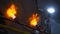 Smelting works at metallurgical plant. Stock footage. Heating oven with gas burners. Gas heaters for metallurgical