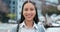 Smile, business and portrait of woman in city with confidence, job opportunity and excited. Downtown, street and face of