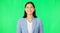 Smile, business woman and face on green screen, studio and color background for confidence, happiness and pride