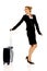 Smile businesswoman dragging wheeled suitcase