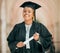 Smile, college and portrait of woman at graduation with degree, diploma or certificate scroll. Success, happy and young