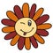 Smile Daisy in 70s or 60s Retro Trippy Style. Smiling Flower 1970 Icon. Seventies Groovy Flowers. Cartoon Character