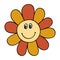 Smile Daisy in 70s or 60s Retro Trippy Style. Smiling Flower 1970 Icon. Seventies Groovy Flowers. Cartoon Character