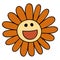 Smile Daisy in 70s or 60s Retro Trippy Style. Smiling Flower 1970 Icon. Seventies Groovy Flowers. Cartoon Character