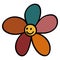 Smile Daisy in 70s or 60s Retro Trippy Style. Smiling Flower 1970 Icon. Seventies Groovy Flowers. Cartoon Character