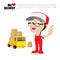 Smile delivery man thumb up on truck , and package delivery cart