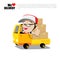 Smile delivery man thumb up on truck , and package delivery cart