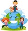 Smile earth globe with cartoon character