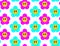 Smile emoji face in flower seamless pattern ,groovy fashion. Flower powerbackground. Vector illustration.