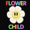 Smile emoji face in flower t-shirt print design. Flower child slogan