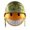 Smile emoji face sphere with military helmet