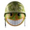 Smile emoji face sphere with military helmet