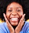 Smile, excited and portrait of black woman on yellow background for good news, wow and surprise. Emoji, winner and face