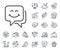 Smile face line icon. Happy emoticon chat sign. Speech bubble. Crepe, sweet popcorn and salad. Vector