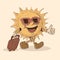 smile face of sun wear sun glass and suitcase ready for vacation . tropical vibes. sun vintage mascot vector illustration