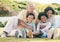 Smile, garden and portrait of children with grandparents enjoy holiday, summer vacation and weekend. Black family, happy