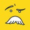 Smile icon template design. With mustache, experienced emoticon vector logo on yellow background. Face line art style.