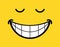 Smile icon on yellow background. Tasty food logo with funny face and tongue. Cartoon emoticon banner for print. Happy smiley line