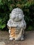 Smile Japanese Buddha Statue with Large Bead Necklace and Broom