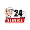 Smile mechanic man with tool in hand service 24 hours vector