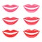 Smile, pink lips. vector illustration, set of icons on white background